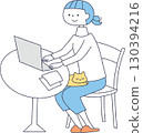 A woman using a computer with a cat on her lap 130394216