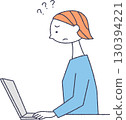 A woman having trouble working on a computer 130394221