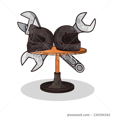 illustration of motorcycle helmet with wrench 130394302
