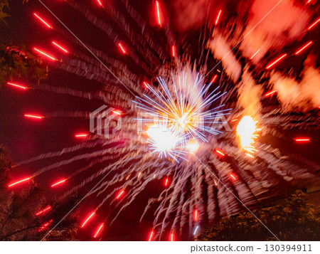 A nostalgic summer, watching fireworks at a shrine while sitting in the schoolyard A nostalgic summer, watching fireworks at a shrine while sitting in the schoolyard 130394911