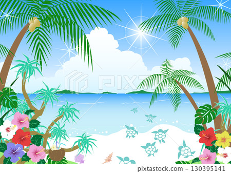 熱帶素材：閃閃發光的海灘上的小海龜 130395141