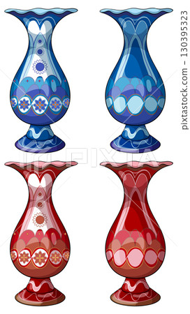 Set of Decorative Blue and Red Ornamental Vases Set of Decorative Blue and Red Ornamental Vases 130395323