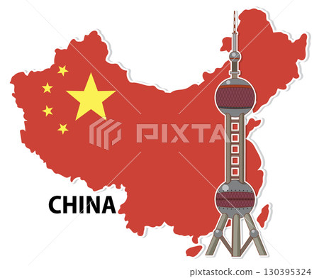 China Map with Iconic Tower Illustration 130395324