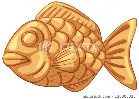 Golden Fish Shaped Japanese Pastry Vector Illustration 130395325
