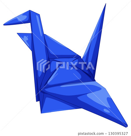 Blue Origami Crane Vector Illustration on White Background 130395327
