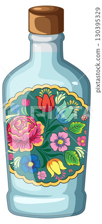 Decorative Glass Bottle with Colorful Floral Motif 130395329