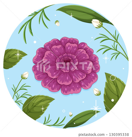 Vibrant Floral Illustration with Leaves and Buds Vibrant Floral Illustration with Leaves and Buds 130395338