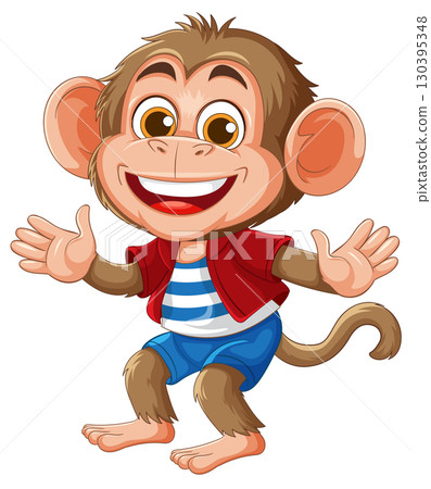 Cheerful Cartoon Monkey in Casual Outfit Cheerful Cartoon Monkey in Casual Outfit 130395348