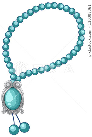 Turquoise Prayer Beads with Ornate Silver Pendant 130395361