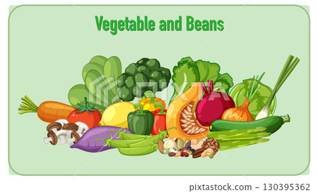 Colorful Assortment of Fresh Vegetables and Beans Illustration Colorful Assortment of Fresh Vegetables and Beans Illustration 130395362