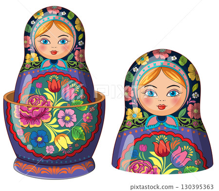 Traditional Russian Matryoshka Dolls with Floral Patterns Traditional Russian Matryoshka Dolls with Floral Patterns 130395363