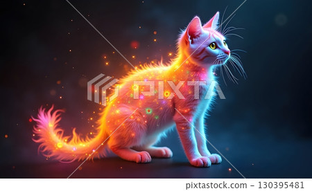 Surreal Rainbow Cat Radiating Phoenix Flame Aura of Vibrant Colors Surreal Rainbow Cat Radiating Phoenix Flame Aura of Vibrant Colors 130395481
