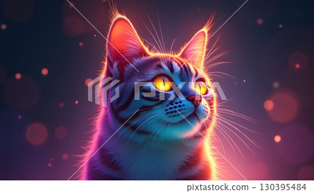 Psychedelic Rainbow Cat Glowing with Radiant Colorful Energy Aura Psychedelic Rainbow Cat Glowing with Radiant Colorful Energy Aura 130395484