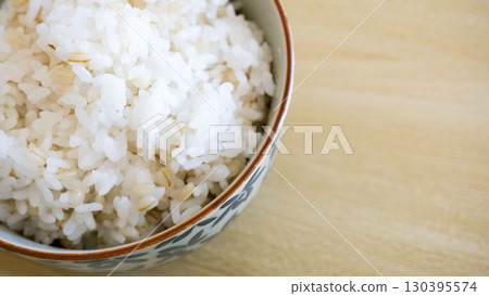 Barley rice served in a bowl seen from above - Image of healthy barley rice 130395574