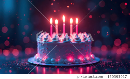 Vibrant Glowing Cake Radiating Cyberpunk Style Colorful Energy 130395917