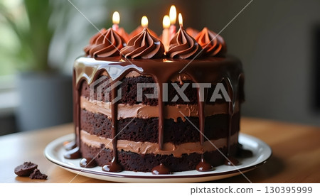 Towering Chocolate Cake with Beautiful Dripping Layers and Smooth Finish Towering Chocolate Cake with Beautiful Dripping Layers and Smooth Finish 130395999