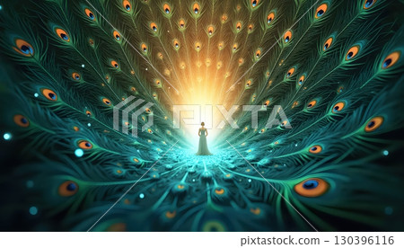 Surreal Peacock Feathers Creating Magical Portal of Radiant Vibrant Energy Surreal Peacock Feathers Creating Magical Portal of Radiant Vibrant Energy 130396116