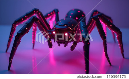 Cyberpunk Arachnid Shining in Neon Purple Light with Futuristic Armor Cyberpunk Arachnid Shining in Neon Purple Light with Futuristic Armor 130396173