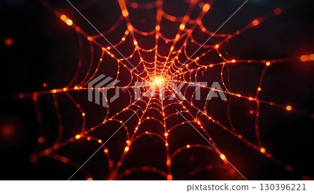 Surreal Fiery Net Illuminated in Night by Glowing Red Sparks 130396221