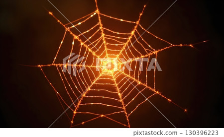 Mystical Red Spider Net Illuminated with Glowing Sparks of Fire Mystical Red Spider Net Illuminated with Glowing Sparks of Fire 130396223