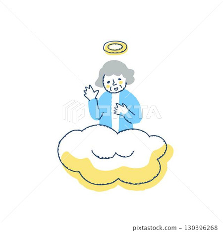 A senior woman waving from the deceased/afterlife 130396268