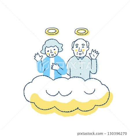 A senior couple waving from the deceased to the afterlife A senior couple waving from the deceased to the afterlife 130396270