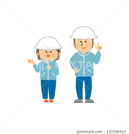 防災：一對老年夫婦戴著防災頭盔的插圖 130396422