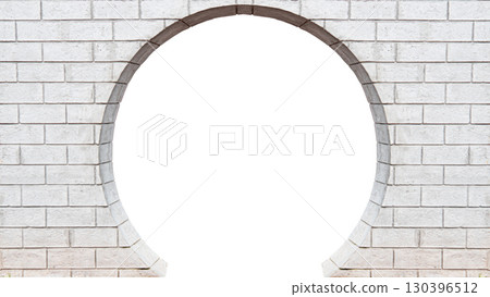 Background and texture free sapce in the center. A circular archway made of white bricks. 130396512