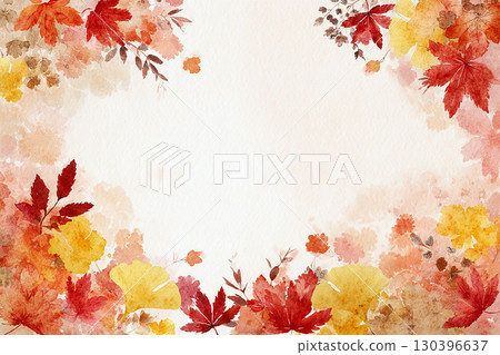 Autumn leaves watercolor frame background illustration 130396637
