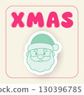 Square Christmas poster with pink XMAS blur text and mint 3D Santa sticker on beige background. Minimal festive design for greeting cards, invitations, banners, and holiday projects. 130396785