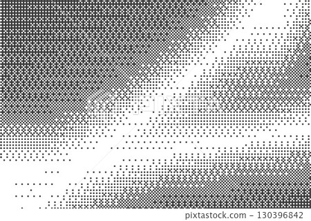 Bitmap pattern with pixel background. Dotted gradient texture. Retro vector gradation of computer game bg. Abstract geometric halftone effect. Digital light dither wallpaper 130396842