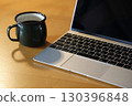 computer and coffee on the table 130396848