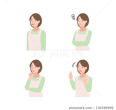 Illustration set of a woman wearing an apron Illustration set of a woman wearing an apron 130396999