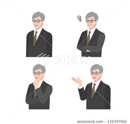 穿著西裝、表情各異的老年男士 130397002