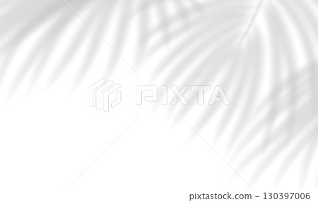 Realistic tropical palm shade overlay with realistic leaf silhouettes on transparent background. Summer background illuminated by sunlight through tropical foliage. Vector illustration Realistic tropical palm shade overlay with realistic leaf silhouettes on transparent background. Summer background illuminated by sunlight through tropical foliage. Vector illustration 130397006