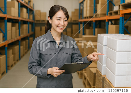 在倉庫管理庫存的婦女 130397116