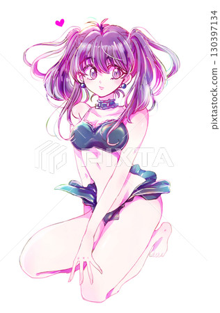 Woman in swimsuit, twin tails, purple hair 130397134