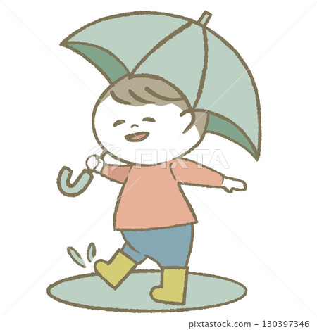 Boy holding an umbrella and wearing rain boots Boy holding an umbrella and wearing rain boots 130397346