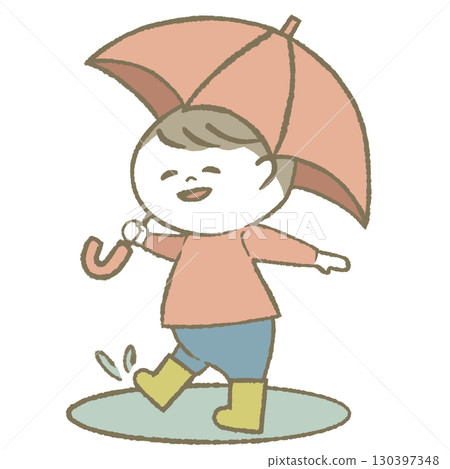 Boy holding an umbrella and wearing rain boots Boy holding an umbrella and wearing rain boots 130397348