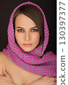 portrait of beautiful girl with a scarf on her head 130397377