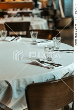 Restaurant Table Setting Before Dinner Restaurant Table Setting Before Dinner 130397395