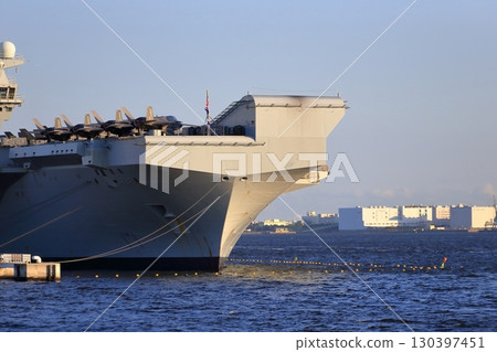 British aircraft carrier Prince of Wales anchored in Tokyo Bay 130397451