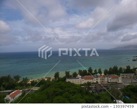 Emerald green sea seen from Nakama, Onna Village, Okinawa main island 130397459