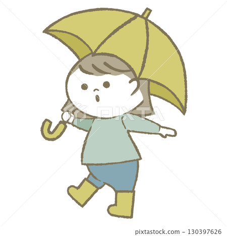 Child girl wearing rain boots holding an umbrella 130397626