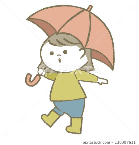 Child girl wearing rain boots holding an umbrella 130397631
