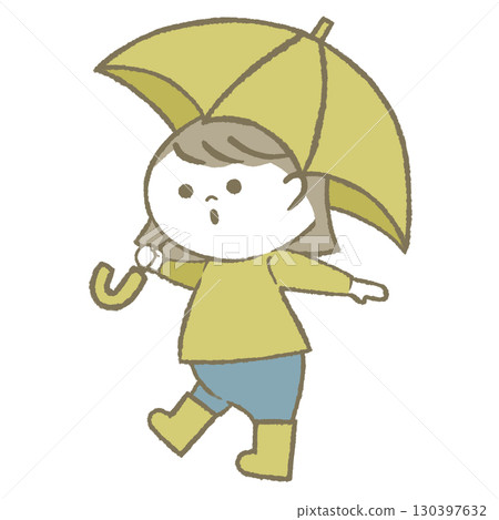 Child girl wearing rain boots holding an umbrella 130397632