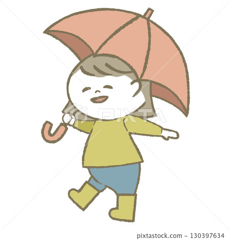 穿雨靴打傘的小女孩 穿雨靴打傘的小女孩 130397634