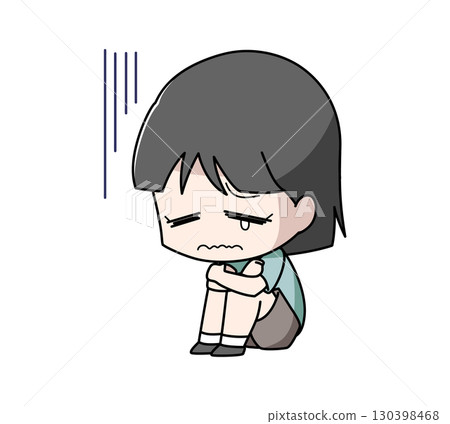 一位沮喪的女孩坐在地板上的插圖 130398468