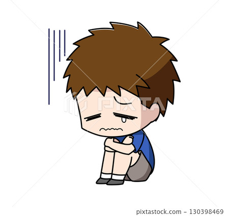 一個沮喪的男孩坐在地板上的插圖 一個沮喪的男孩坐在地板上的插圖 130398469