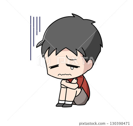 Illustration of a boy sitting on the floor and feeling depressed 130398471